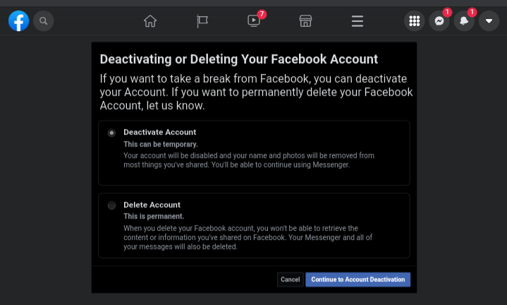 How to deactivate Facebook account —Account deactivation