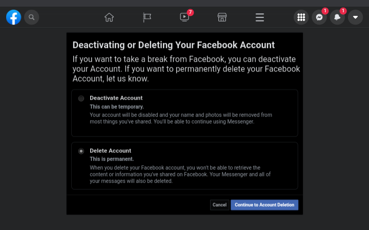 How to delete Facebook account — Account deletion.”