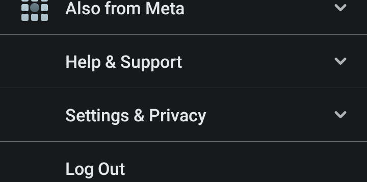 Facebook settings — dark mode