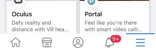 Facebook iOS menu — dark mode