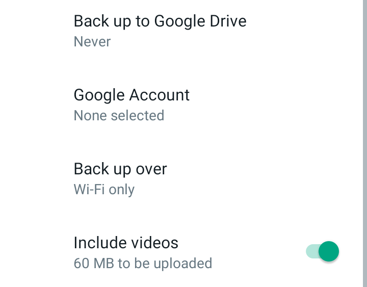 How to backup your WhatsApp chats and media — Choose the Google account, Network, and others