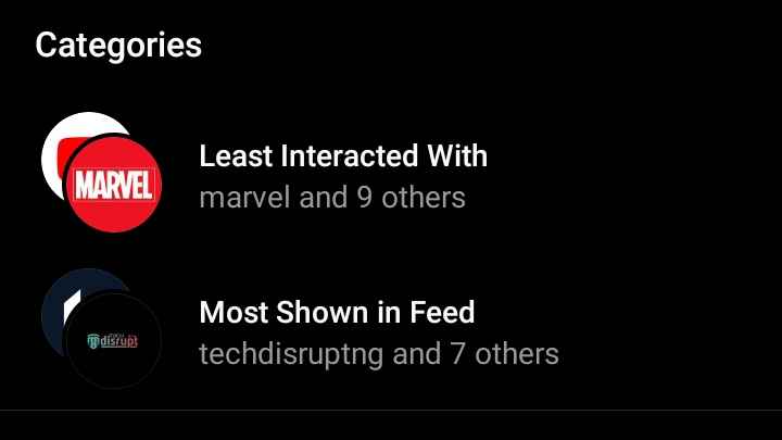 Instagram following categories