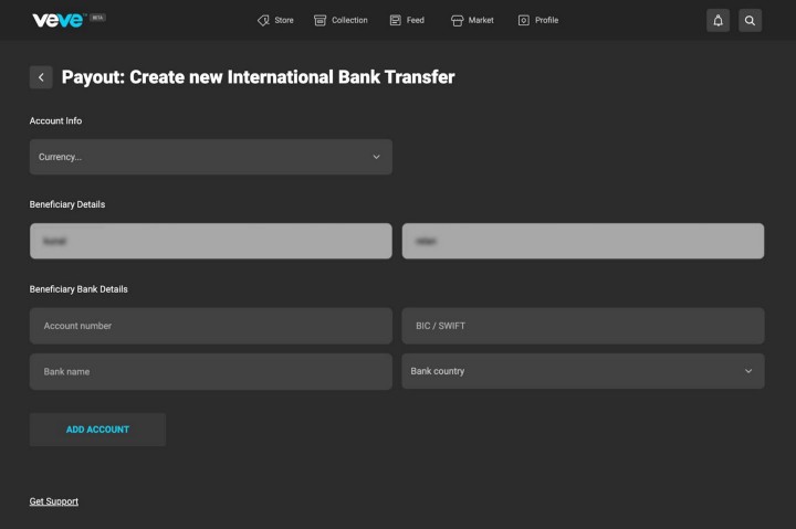Enter your international bank account